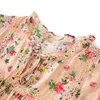 2023 Summer Pink Floral Print Silk Dress Short Sleeve Round Neck Knee-Length Casual Dresses W3L049208