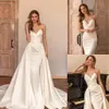 Stunning Mermaid Wedding Dresses V Neck Plus Size Bridal Gowns With Detachable Train Sleeveless Satin