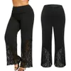 Pants Capris Women's with transparent lace patch work high waist wide legs daily wear floral embroidery oversized summer pants women's clothing HDK230703