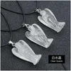 Pendant Necklaces Natural Stone Gem Carved Angel Rose Quartz Crystal Jade Onyx Bead Necklace Healing Guardian Jewelry For Women Men Dhhpd