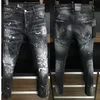 Black Crystal Patch jeans man bleknar målad rip