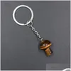 Key Rings 20Mm Mushroom Statue Chains Natural Stone Carved Charms Keychains Healing Crystal Keyrings For Women Men Drop Delivery Jewe Dhbh2