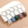 Keychains Lanyards Irregar Ellipse Crystal Opal Natural Stone Key Rings Square Gem Charms Healing Keyrings For Women Män Drop Deli Dh0yh