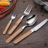 Dinnerware Sets Japanese Style Stainless Steel Cutlery Wooden Handle Vintage Tableware Dinnerware Spoon Fork Knife for Home Kitchen Gadgets x0703