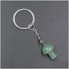 Key Rings 20Mm Mushroom Statue Chains Natural Stone Carved Charms Keychains Healing Crystal Keyrings For Women Men Drop Delivery Jewe Dhbh2