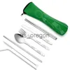 Geschirr-Sets, 7-teiliges Set, tragbares bedrucktes Edelstahl-Löffel, Gabel, Steakmesser-Set, Reisebesteck, Geschirr mit Tasche, SN4331 x0703