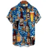 Camisas casuais masculinas 3D Beer Print Blusa de manga curta Havaiana Beach Harajuku Tees Moda Cardigan Tops Oversized Lazer T-Shirt 5XL