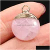 Charms Delicate Natural Stone Round Rose Quartz Lapis Lazi Turquoise Opal Pendant Diy For Bracelet Necklace Earrings Jewelry Making Dheba