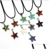 Pendant Necklaces Healing Crystal Natural Stone Point Star Charms Turquoise Tiger Eye Lapsi Link Chain Wholesale Christmas Jewelry D Dhj6K