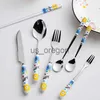 Set di stoviglie Fiore creativo Manico in ceramica Coltello Forchetta Set da tavola Coltello da bistecca Forchetta da frutta Cucchiaio da caffè Set di posate Acciaio inossidabile 304 x0703