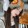 Flower Fisherman Hat Female Summer Hollowed Out Knitted Wool Basin Hat Show Face Small Autumn and Winter Net Red Bucket Hat