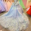 Sky Blue Quinceanera Dresses Corset Ball Gown Beaded 3D Flowers Bow Formal Prom Graduation Gowns Lace Up Princess Sweet 15 16