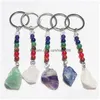 Keychains Lanyards Irregar Ore Stone Nyckelringar 7 Färger Chakra Pärlor Kedjor Gem Charms Healing Crystal Keyrings For Women Män släpper DHKBS