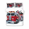 Conjuntos de roupa de cama 3D impresso em desenho animado bombeiro conjunto de caminhão de bombeiro 3 pçs capa de colcha fronha edredom roupas de cama para casa