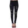 Jeans femme taille haute pour femmes mode Slim trou léopard Patchwork Long Sexy déchiré Denim pantalon Push Up petit ami