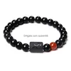 Perlen 8mm Schwarz Colorf Stein Perlen 12 Konstellation Paar Stränge Armband Männer Armbänder Für Frauen Pseras Mascina Hombre Mann herren Dh5Hs