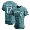 Maillot du match des étoiles Shohei Ohtani Teal 2023 de la Ligue américaine # 17 Aaron Judge Mike Trout Shohei Ohtani Ken Griffey Tim Anderson Randy Arozarena Yandy Diaz Rafael Devers