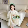Backpacks Sweet Bow Handbags for Children Straw Bag Summer Travel Tote Bags Korean Fashion Girls Shoulder Princess Handbag Baby Gift 230703