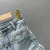 Frauen Jeans A-Linie Denim Shorts frauen Sommer Elastische Hohe Taille Diamant Breite Bein Hosen 2023 Mädchen Jean mujer