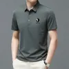 メンズ ポロシャツ ビジネス ポロシャツ ブラック ヤク 快適で通気性のあるソリッド カラー アイス シルク ラペル 半袖 ゴルフ 230703