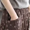 Skirts 2023 Spring Arts Style Women Elastic Waist Loose Long A-line Skirt Vintage Print Casual Cotton Linen Top Quality V738