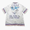 Casa Designer Moda Roupas Camisas Agasalhos de Alta Qualidade Casablanca Cisne Branco Estampado Masculino Feminino Solto Versátil Seda Camisa de Manga Curta