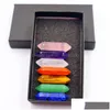 Stone 7 Chakra Box Set Reiki Natural Crystal Stones Polishing Amethyst Rose Quartz Yoga Energy Bead Healing Decoration 8X32Mm Drop D Dhl5T