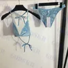 Designer Womens Bikini Sky Blue Velvet Swimwear Letter Jacquard Underwear Summer Outdoor Split Swimsuit