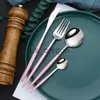 Dinnerware Sets Mirror Black Gold Stainless Steel Cutlery Set Christmas Tableware Dinnerware Set Coffee Ice Dessert Tea Spoons with Long Handle x0703