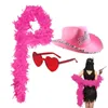 Borse portaoggetti Novità Cappello da cowboy rosa con occhiali da sole a forma di cuore Abiti da festa per le donne Abiti decorativi per la pelle