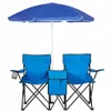 New Folding Chair w/Umbrella Table Cooler Fold Up Beach Camping Chair Blue