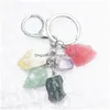 Porte-clés Naturel Minerai Brut Pierre Ensemble Anneau Porte-clés Fluorite Cristal Quartz Femmes Hommes Support De Voiture Minéral Porte-clés Bijoux Drop Delive Dhpri