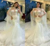 Wedding Mermaid Dresses Bridal Gown with Cape Lace Applique Beaded Floor Length Sweetheart Custom Made Vestidos De Novia Plus Size Beach Garden