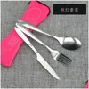 Flatware Sets Portable Set With Zipper Bag Outdoor Travel Cam Recyclable Cutlery Pouch Forks Spoon Knife Dinnerware Kit Drop Deliver Dhped