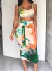 Robe deux pièces sans manches Crop Tops Costume Plage Moulante Robe d'été Plus SizeWomen Ensembles Été Dames Boho Imprimer Maxi Jupes 230630