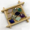 Charms 15x25mm Natural Crystal Stone Rhombus Green Blue Rose Quartz Pendants Gold Edge Trendy för halsbandörhängen smycken som gör Dhmqi