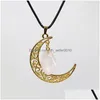 Pendant Necklaces Gold Hollow Moon Irregar Ore Rough Stone Tiger Eye Agates Healing Crystal Quartz Jewelry Making Drop Delivery Penda Dhcez