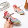 Sneakers Girls dance shoes princess shoes for children sequins small girl crystal heels shoes wild studentHKD230701