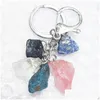 Key Rings Natural Rough Ore Stone Set Ring Keychain Fluorite Crystal Quartz Women Men Car Holder Mineral Keyrings Jewelry Drop Delive Dhpri