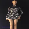 Sequins Rhinestone Party Dress Sexy Nightclub Crystals Stage Costumes Women Dj Singer Prom Performance Dress2789