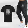 Men's Tracksuits Summer Fitness Jogging Tracksuit Fashion Print Short sleeved T shirt Trousers Suit Man Cotton Sport Kit Streetwear 230703