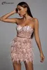 Urban Sexy Jurken Hoge Kwaliteit Roze Pailletten Veer Mini Jurk Mode Strapless Night Club Party Bodycon Jurk Vestidos 230703