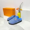 Diseñador Zapatilla Acogedor Sandalias planas Piel de becerro Mules Zuecos Denim Carta Impresión Comodidad Zapatos casuales Plataforma Lujo Fácil Sandalia Moda para mujer Zapatos esponjosos