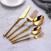 Geschirr-Sets 5 Stück Gold Geschirr Besteck Set 304 Edelstahl Spiegel Gabel Löffel Messer Weihnachtsgeschenk DinnerwareSet Mittagessen Abendessen Set x0703