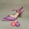 Sandals QSGFC Nigeria Purple Sparkling Diamond With Pearl Chain Decoration Party Ladies Shoes And Bag Set 230630