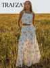 ثياب ثنائي Trafza Women Summer Serfic Skirt بدلات مطبوعة بلا أكمام محصول عاريات المحاصيل والرابطة aline 2 قطعة تم تعيينها لـ 230630