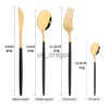 Dinnerware Sets Drmfiy Black Gold Dinnerware Set Stainless Steel Cutlery Set Fork Knife Soup Dessert Ice Spoon Complete Dinner Western Flatwar x0703