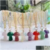 Pendant Necklaces Healing Natural Crystal Necklace Lovely Mushroom Charm Carnelian Opal Pink Purple Fashion Women Jewelry Drop Deliv Dh4Fh