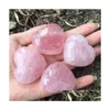 Konst och hantverk Natural Rose Quartz hjärtformad Pink Crystal Carved Palm Love Healing Gemstone Lover Gife Stone Gems Sgh SGSGG Drop Dhnxi