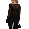 Magliette da donna Maglia Crop Top Y2k Abbigliamento Donna Casual Tinta unita Manica lunga O Collo Crochet Hollow Cut Out Shirt Street Aesthetic